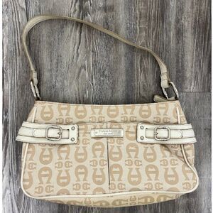 Etienne Aigner Hobo Bag Cream Beige Logo Print One Strap Zip Closure Classic